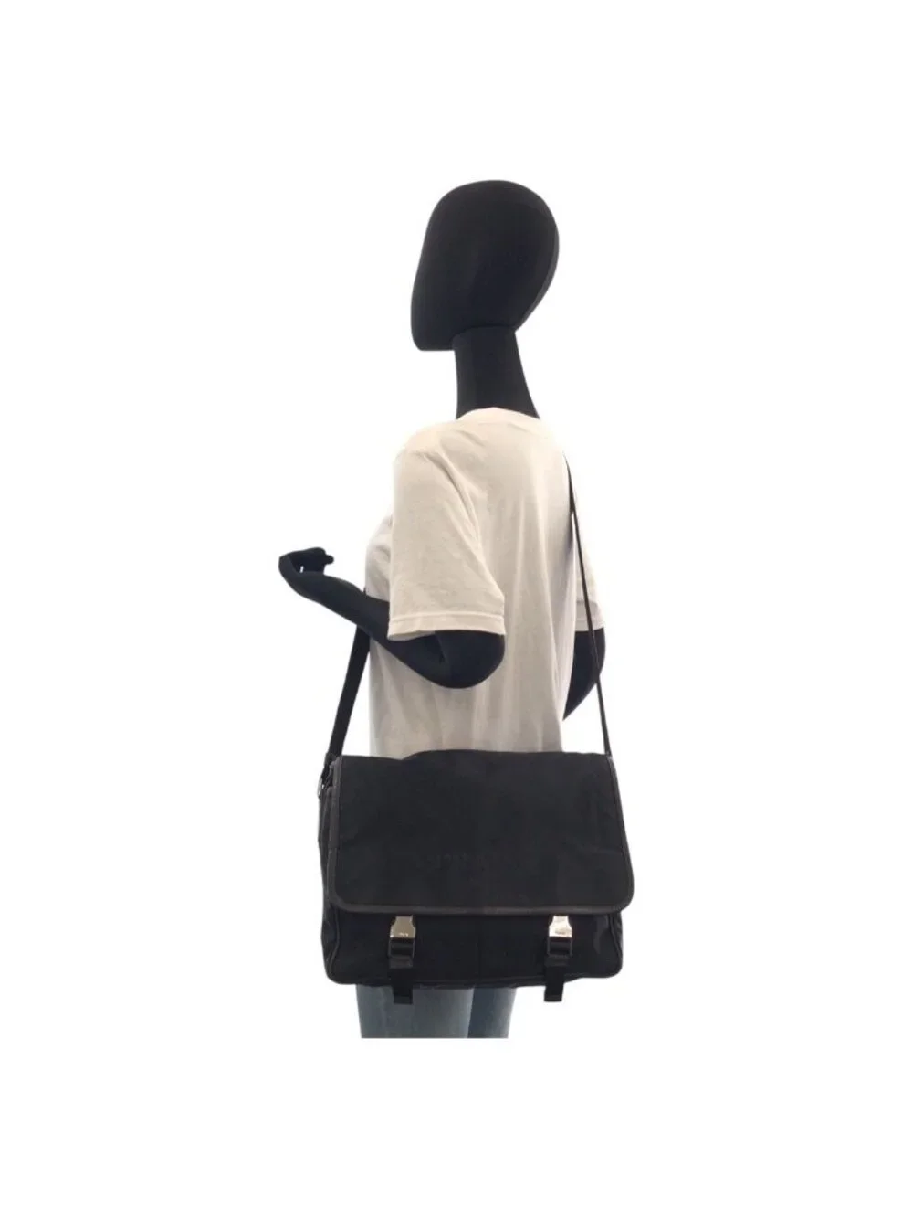 Prada Tessuto Black Silver Nylon Shoulder Bag